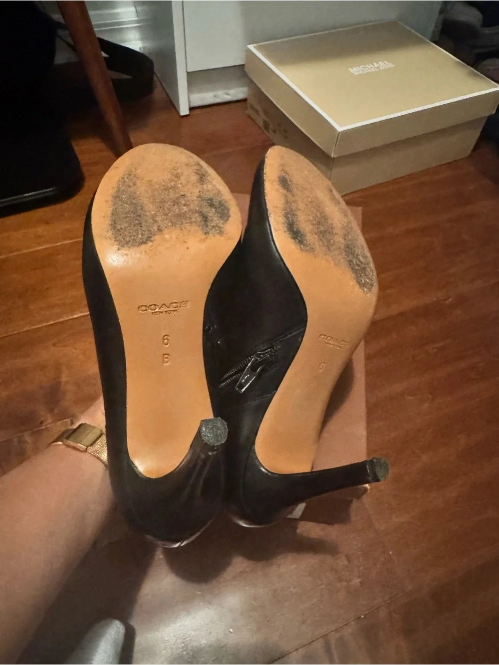 Coach Seneca Black Leather Heeled Ankle Booties - Picture 2 of 2